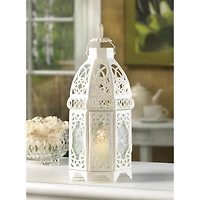 12" White Lattice Moroccan Style Candle Lantern