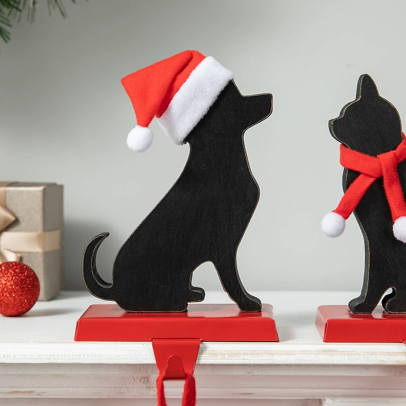 Glitzhome® Cat & Dog Metal Christmas Stocking Holder Set