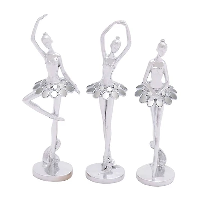Set of 3 Silver Polystone Modern Dancer Sculpture, 14", 14", 12"
