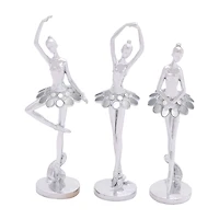 Set of 3 Silver Polystone Modern Dancer Sculpture, 14", 14", 12"