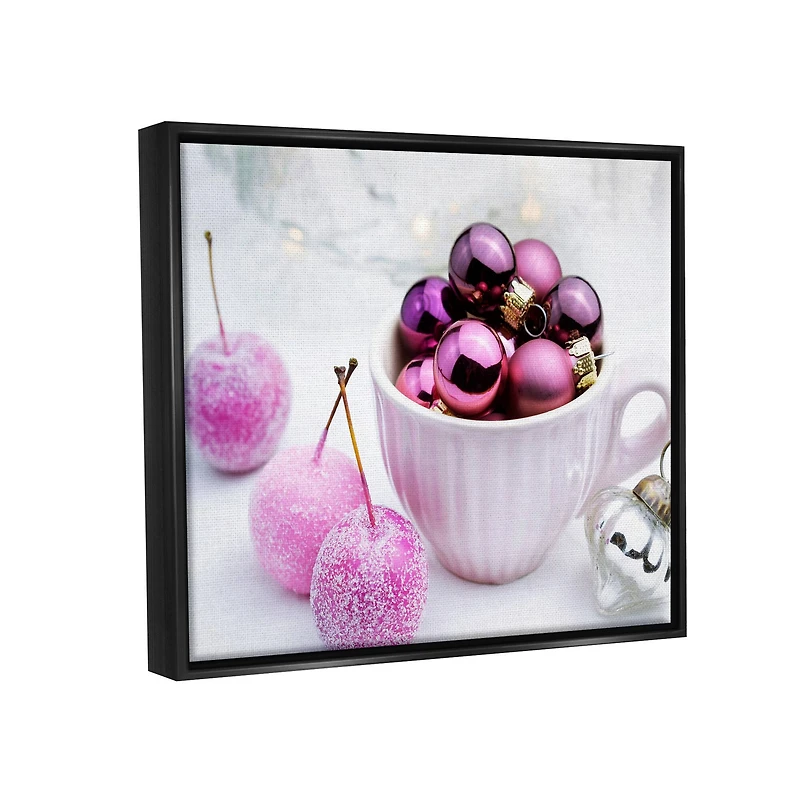 Stupell Industries Glimmering Pink Christmas Ornaments Framed Floater Canvas Wall Art