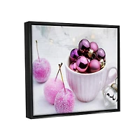 Stupell Industries Glimmering Pink Christmas Ornaments Framed Floater Canvas Wall Art