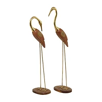 Gold Wood & Metal Bird Sculpture Set