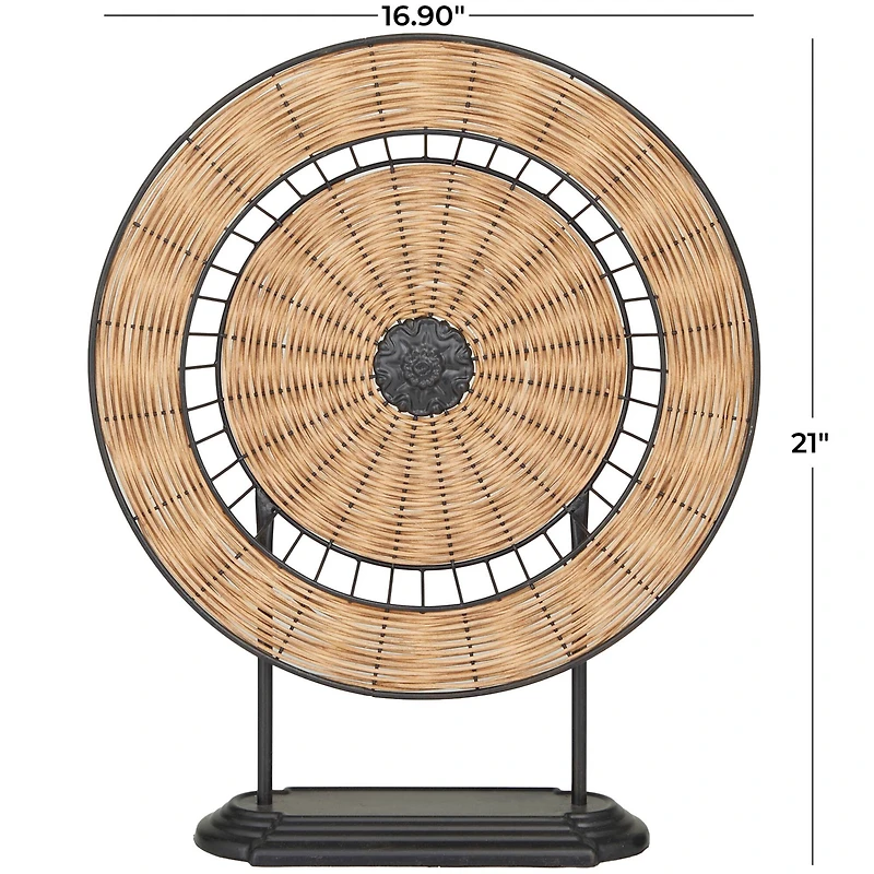 21" Brown Metal Wrapped Plate Geometric Sculpture with Black Stand