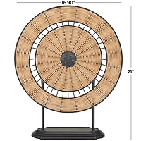 21" Brown Metal Wrapped Plate Geometric Sculpture with Black Stand