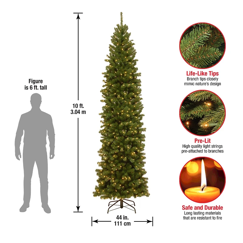 10 ft. Pre-lit North Valley Spruce Pencil Artificial Christmas Tree, Clear Lights