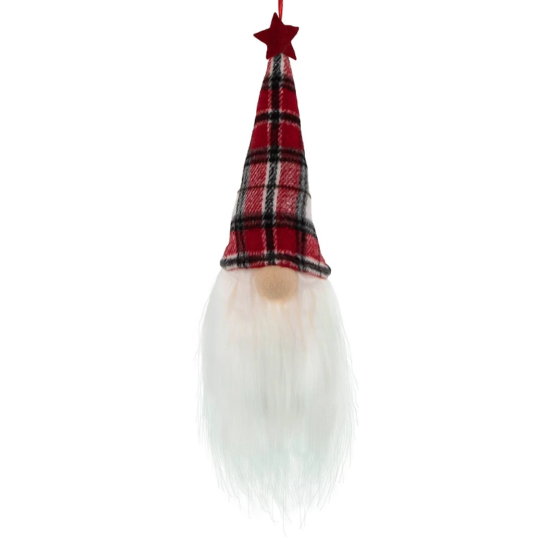 9" LED Lighted Red Plaid Gnome Christmas Ornament