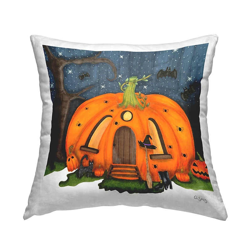 Stupell Industries Jack-o-Lantern Witch House Throw Pillow