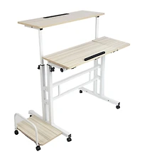 Mind Reader Woodland Collection White Adjustable Mobile Sit & Stand Laptop Desk