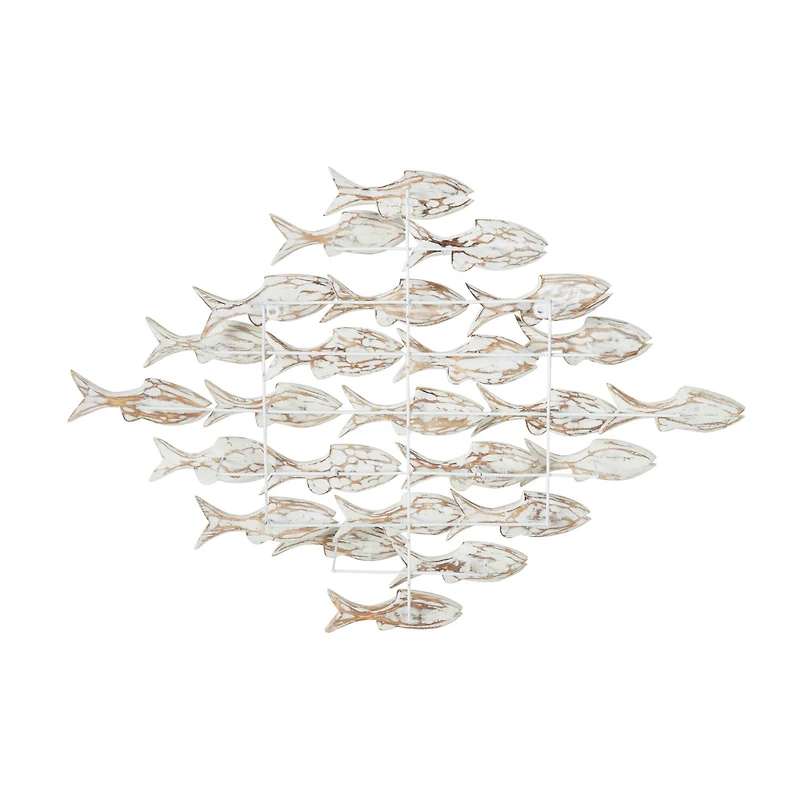 37" White Wood Fish Coastal Wall Decor