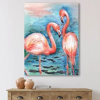 Designart - Pink Flamingos In Blue Water I