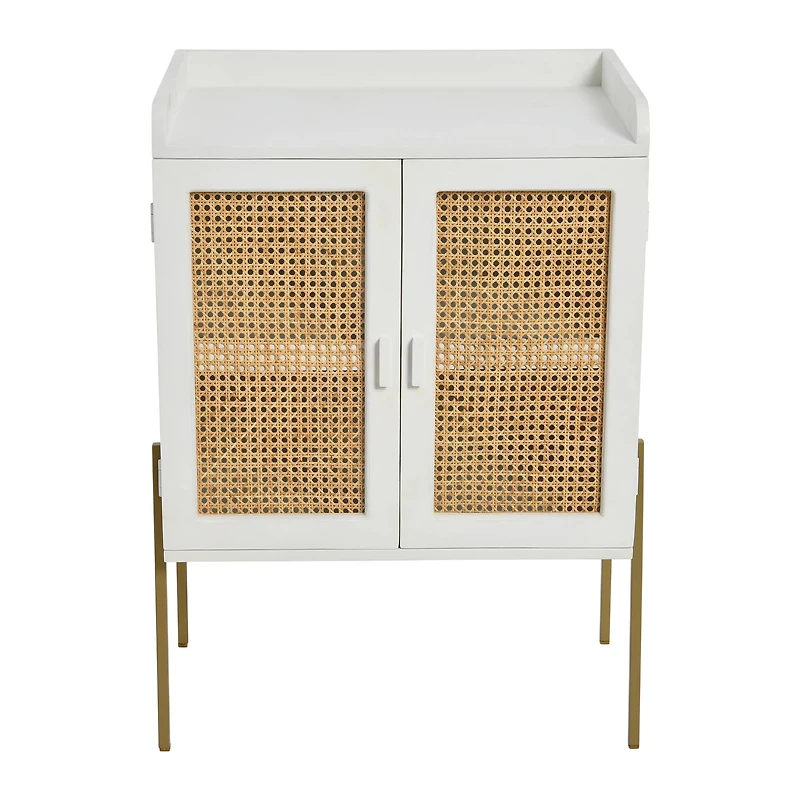 Hello Honey® 36" Boho Solid Wood Bar Cabinet with Metal Legs and Woven Cane Doors