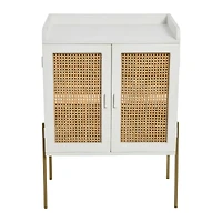 Hello Honey® 36" Boho Solid Wood Bar Cabinet with Metal Legs and Woven Cane Doors