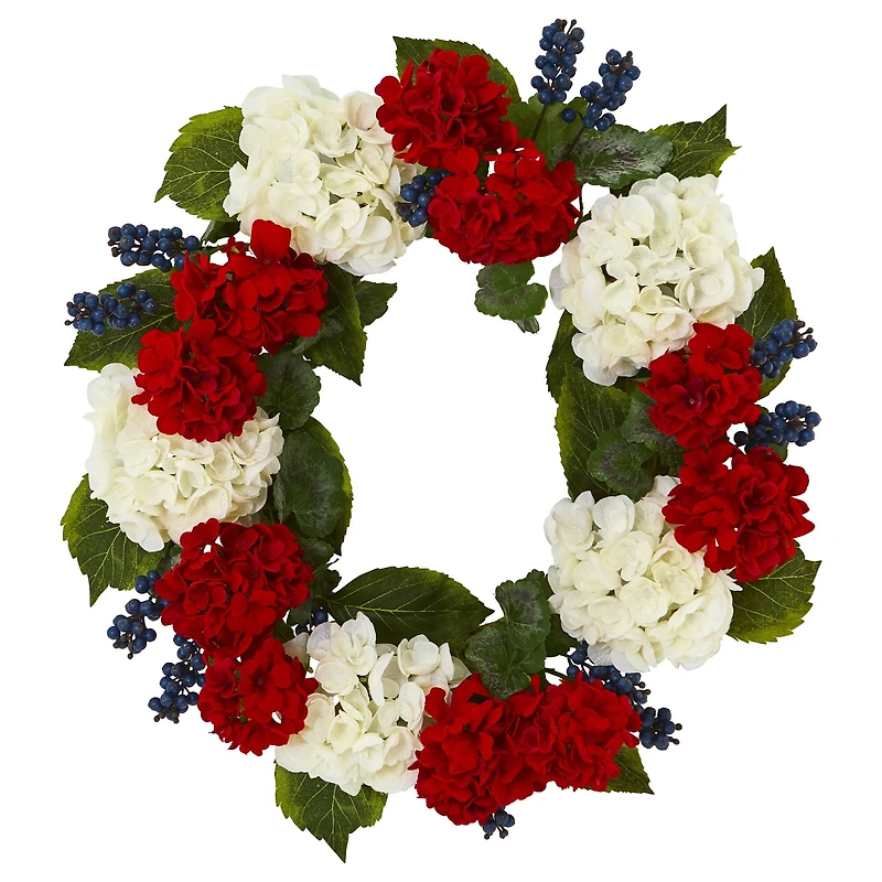21'' White & Red Geranium with Blueberry Wreath