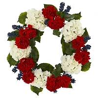 21'' White & Red Geranium with Blueberry Wreath