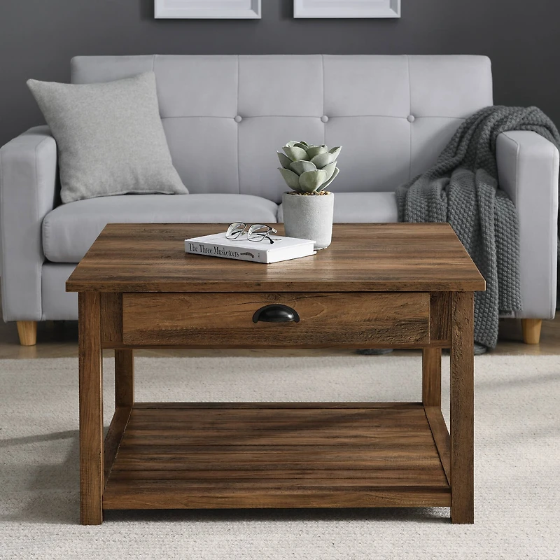 Walker Edison 30" Reclaimed Barnwood Square Country Coffee Table