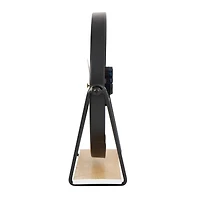 9" Black Metal Geometric Clock with Faux Wood Accents