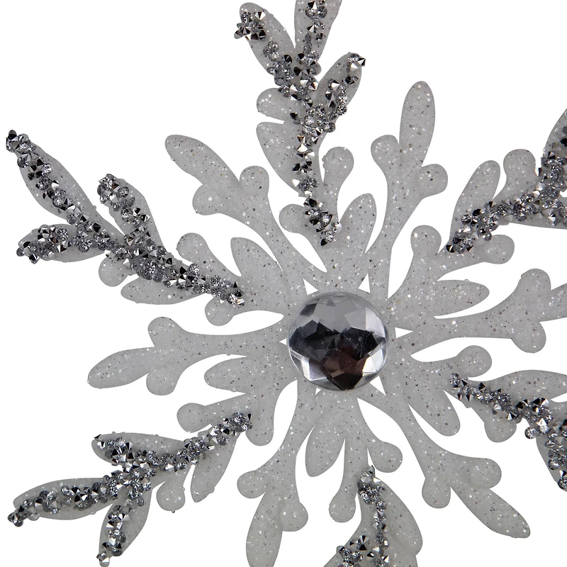 Glitter Snowflakes Christmas Ornaments - 6" - White and Silver - 4ct