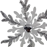 Glitter Snowflakes Christmas Ornaments - 6" - White and Silver - 4ct