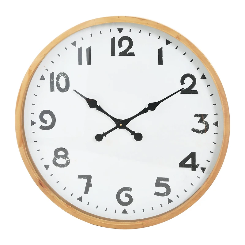 Hello Honey® 29" Round Natural Wood and Metal Wall Clock