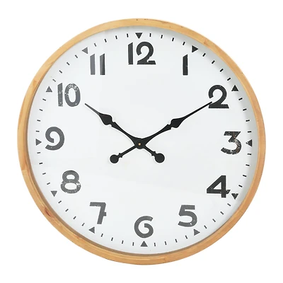 Hello Honey® 29" Round Natural Wood and Metal Wall Clock