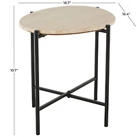 19.75" Beige Marble Accent Table with Black Metal Support