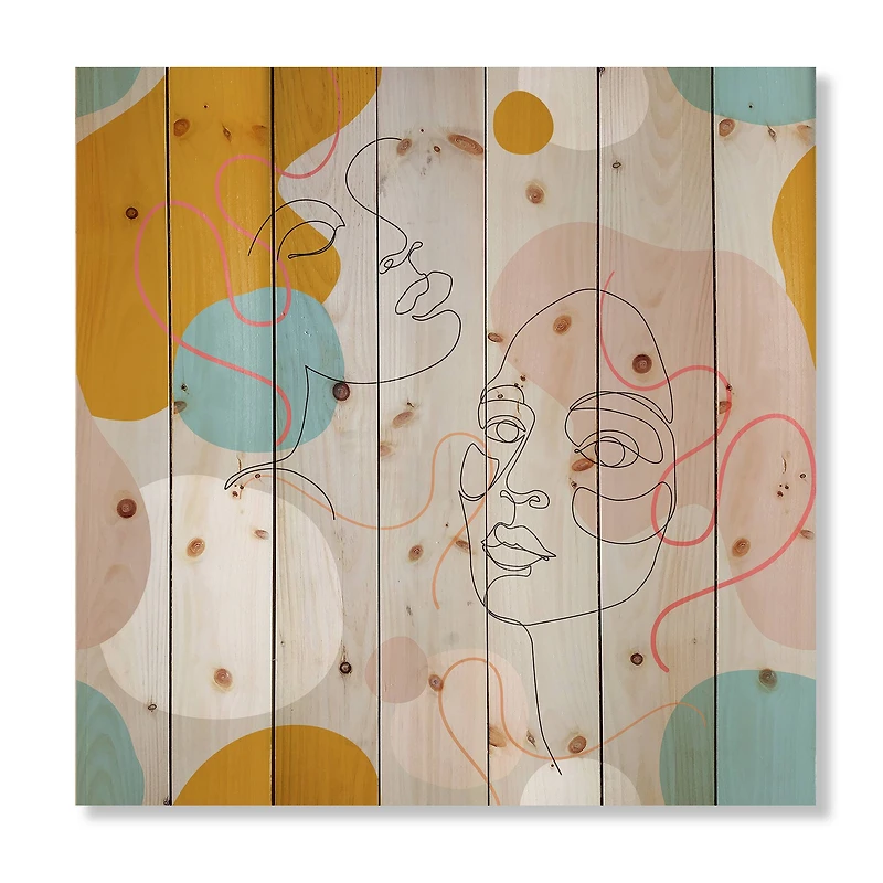 Designart - Minimal One Line Portrait of Female Face II - Modern Print on Natural Pine Wood