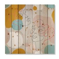 Designart - Minimal One Line Portrait of Female Face II - Modern Print on Natural Pine Wood