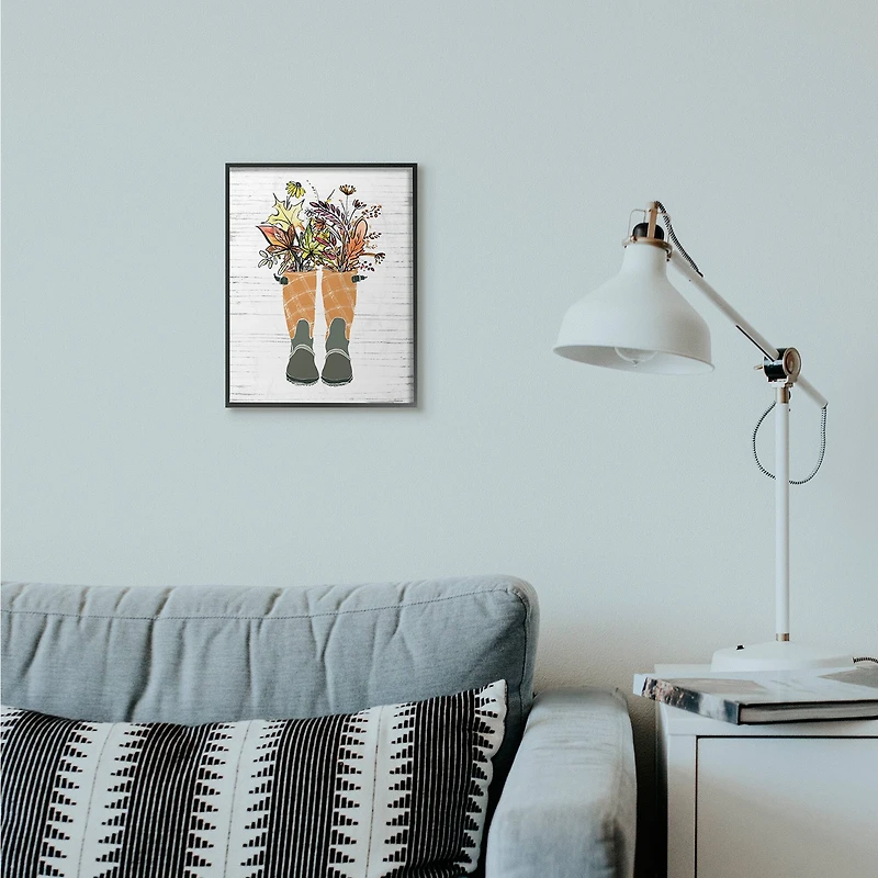 Stupell Industries Fall Foliage in Boots Black Framed Wall Art
