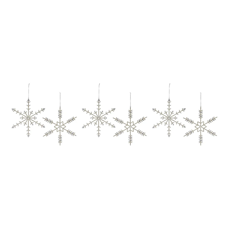 6ct. Jeweled Silver Metal & Glass Snowflake Ornaments