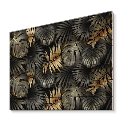 Designart - Black and Gold Tropical Leaves II