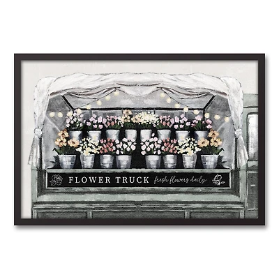 Flower Truck 31.73" x 21.73" Black Framed Canvas