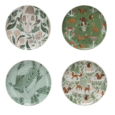 Hello Honey® 8" Woodland Flora & Fauna Round Stoneware Plate Set