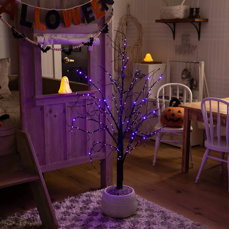 4ft. Pre-Lit Halloween Black Twig Artificial Tree with 180 Orange & Purple LED Lights