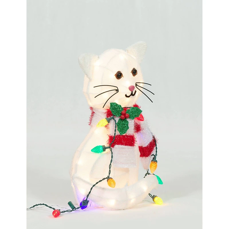 20" Plush Cat Sculpture with LED String Lights