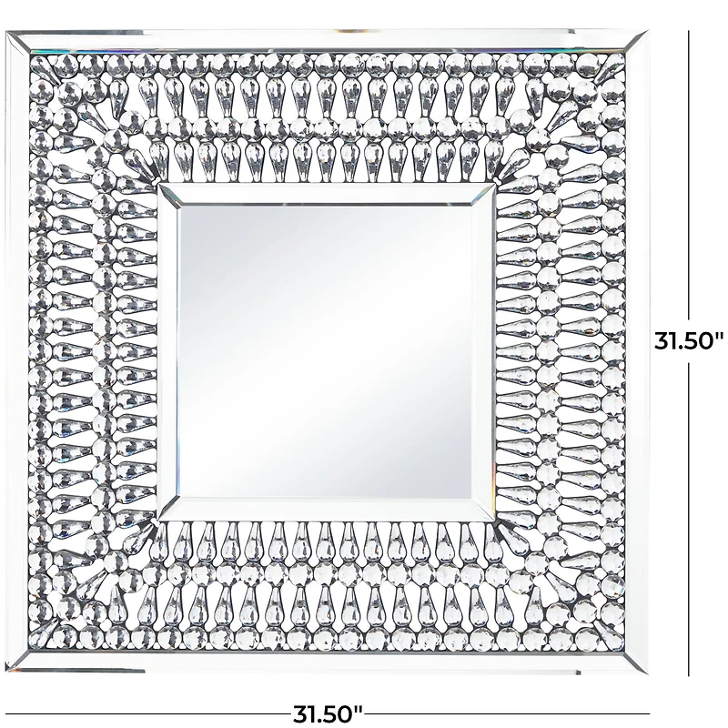Silver Glass Wall Mirror with Crystal Embellishment 32" x 1" x 32"