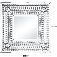 Silver Glass Wall Mirror with Crystal Embellishment 32" x 1" x 32"