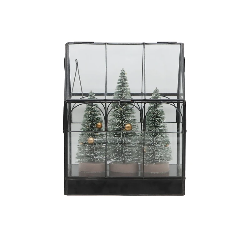 Black Christmas Tree Greenhouse LED Lighted Lantern by Ashland®