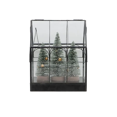 Black Christmas Tree Greenhouse LED Lighted Lantern by Ashland®