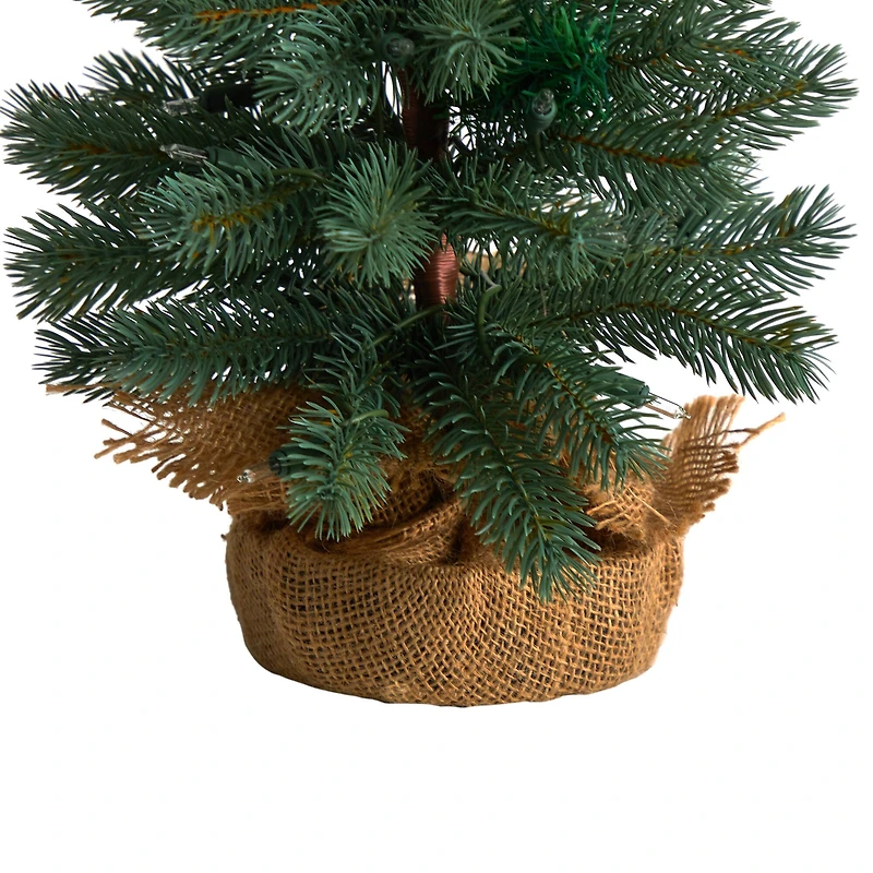 3ft. Pre-Lit Green Pine Artificial Christmas Tree with Burlap Base, Warm White Lights