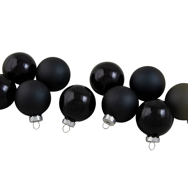 10ct. 1.75" Shiny & Matte Black Glass Ball Ornaments