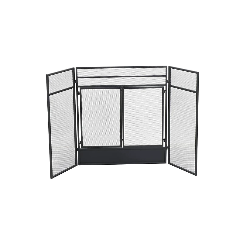 29" Tall Black Metal 3 Panel 2 Door Fireplace Screen with Mesh Backing