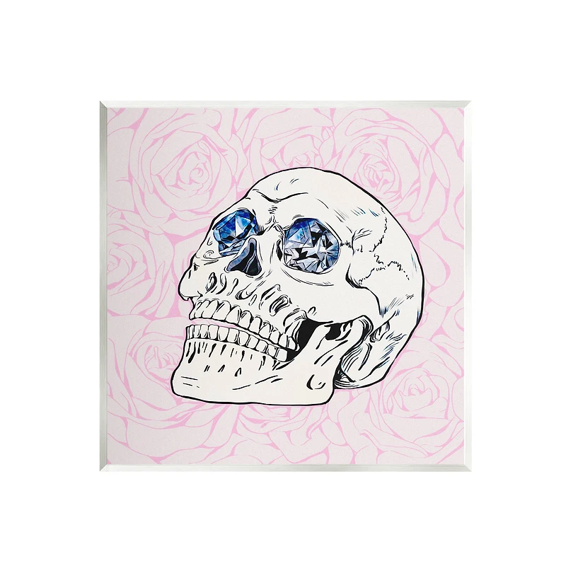 Stupell Industries Pink Roses Crystal Eyes Skull Wall Plaque Art
