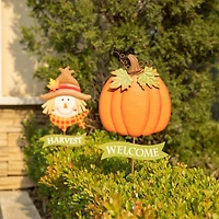 Glitzhome® 3ft. Fall Metal Scarecrow & Pumpkin Yard Stake, 2ct.