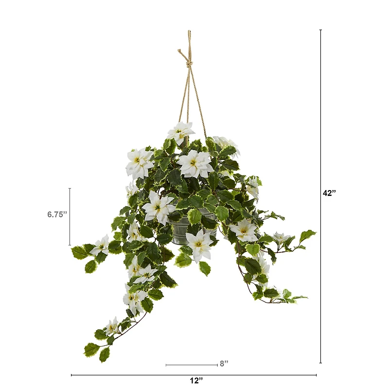 3.5ft. Real Touch Poinsettia and Variegated Holly Artificial Plant in Hanging Metal Bucket