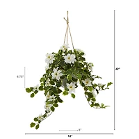 3.5ft. Real Touch Poinsettia and Variegated Holly Artificial Plant in Hanging Metal Bucket