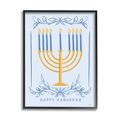 Stupell Industries Happy Hanukkah Botanical Menorah Framed Giclee Art