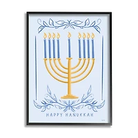 Stupell Industries Happy Hanukkah Botanical Menorah Framed Giclee Art