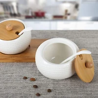 NEX™ White Ceramic Sugar Bowl Set with Bamboo Lids & Spoon
