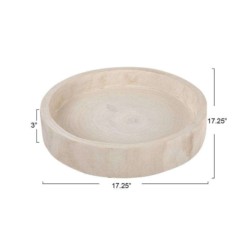 Hello Honey® 17" Whitewashed Round Hand-Carved Decorative Paulownia Wood Tray